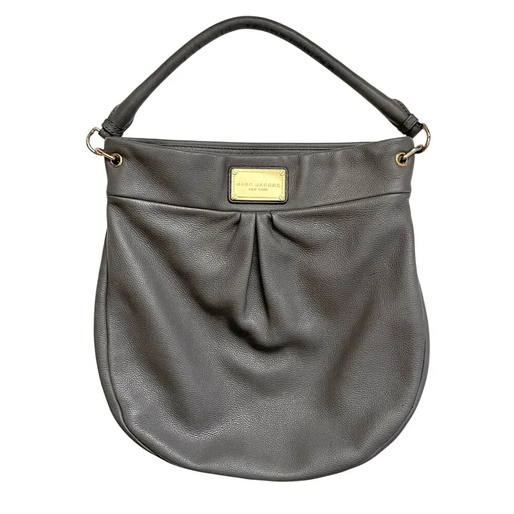 Marc Jacobs New York Hillier Gray Pebbled Leather Hobo Shoulder Bag Handbag
